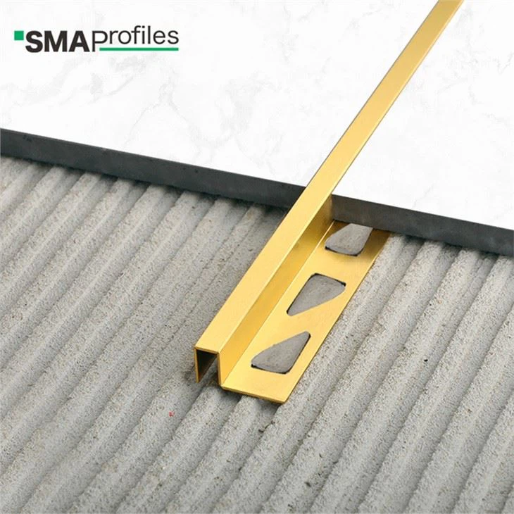 Square Edge Brushed Brass Tile Trim