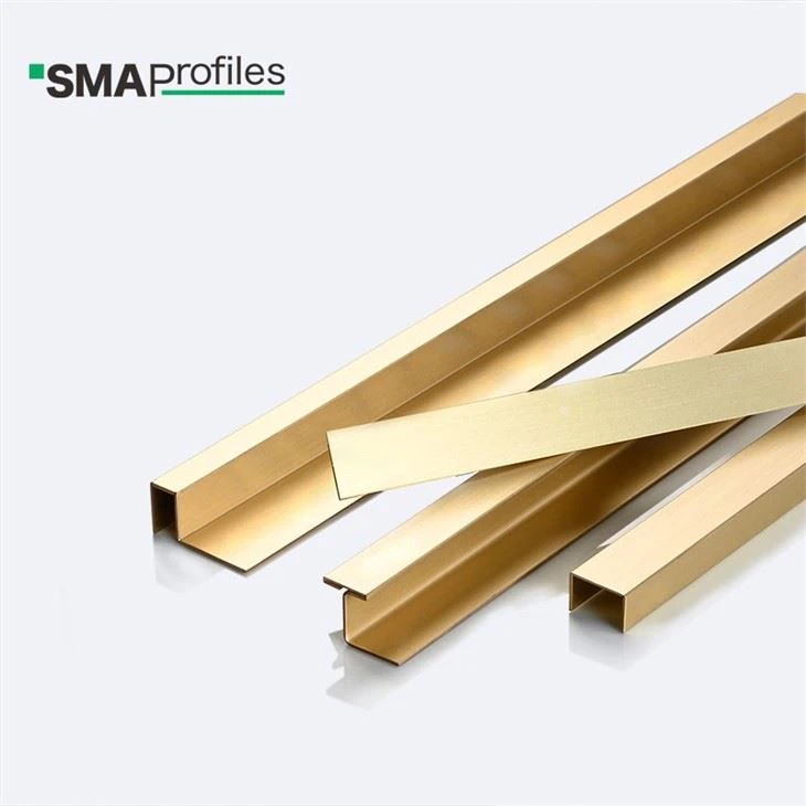 Square Edge Brushed Brass Tile Trim