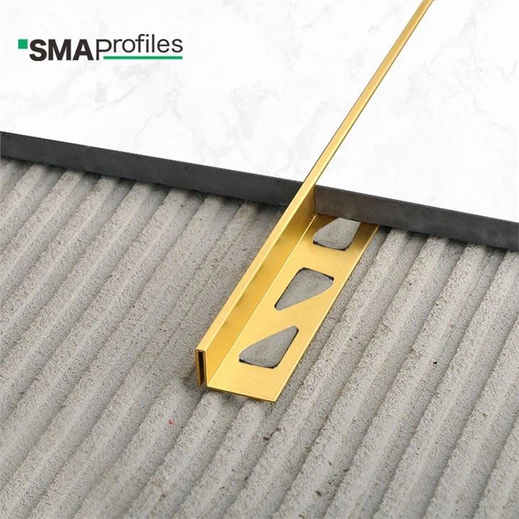 Square Edge Brushed Brass Tile Trim